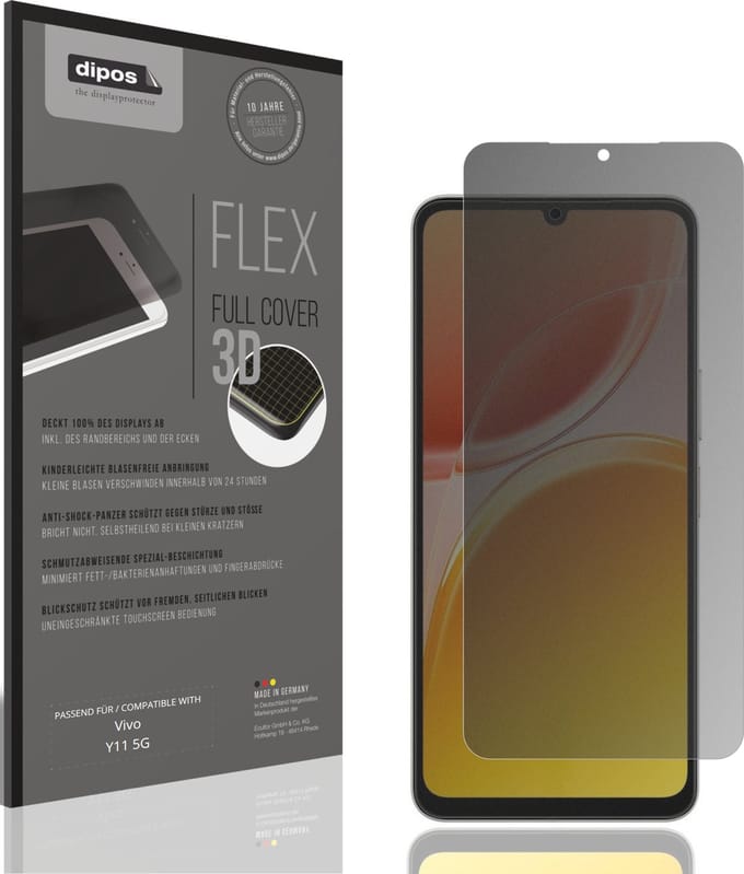 dipos FLEX – Matte Privacy Screenprotector geschikt voor Vivo Y11 5G | Volledige Schermbescherming | Case-Friendly