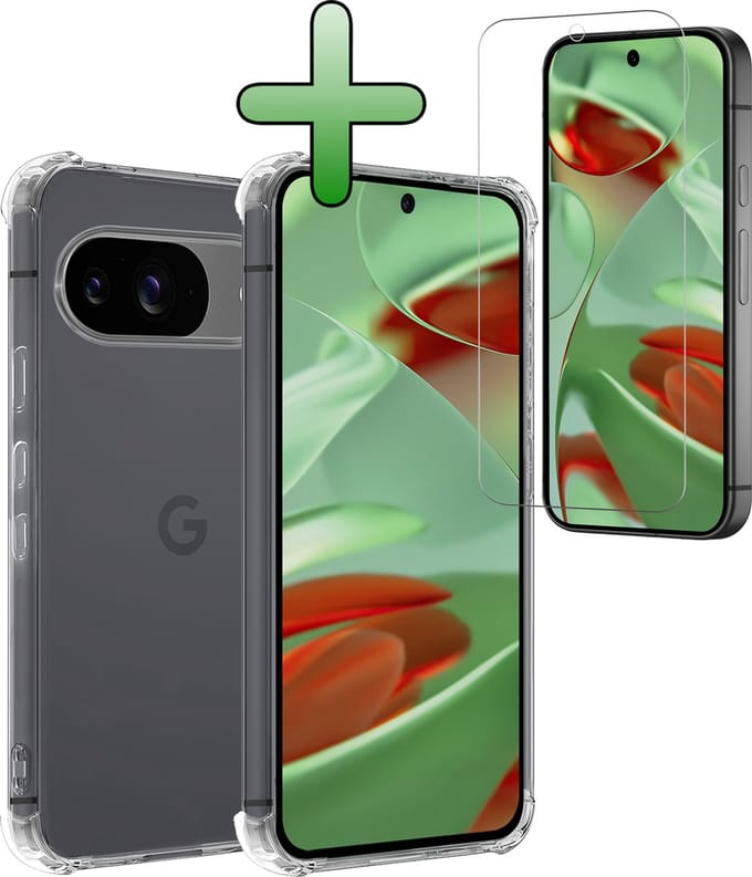 Hoesje Met Screenprotector - Geschikt voor Google Pixel 9 - Sterk & Shockproof - Siliconen Case - Back Cover - Telefoon Hoes - Shock Proof - Transparant