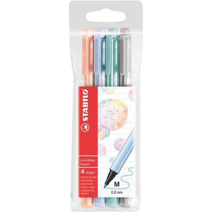 STABILO pointMax - Hardtip Fineliner 0,8 mm - Etui Met 4 Pasteltinten