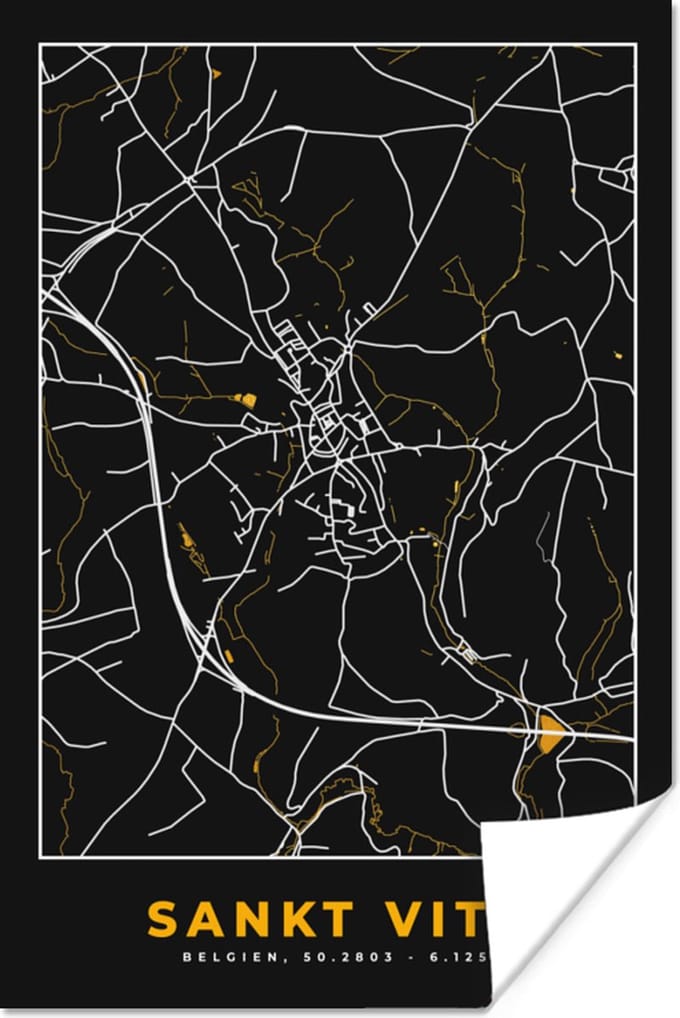 Poster Sankt Vith - Stadskaart - Kaart - Goud - Plattegrond - 20x30 cm