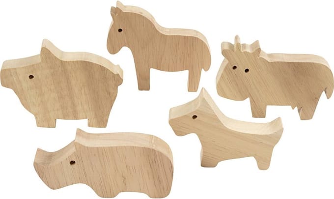 Creativ Company houten dieren boerderij set - knutsel speelgoed 10 stuks.