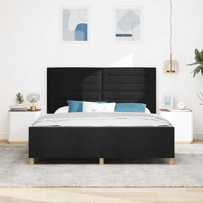 vidaXL - Bedframe - met - hoofdeinde - Zwart - 180 - x - 200 - cm - Stof