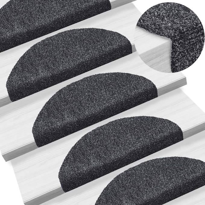 vidaXL - Trapmatten - Zelfklevend - 5 - stuks - 65x21x4 - cm - Donkergrijs - Halfrond - Groot