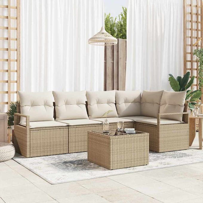 vidaXL - Tuinbank - Set - 6 - st - Beige - en - Crème - poly - rattan