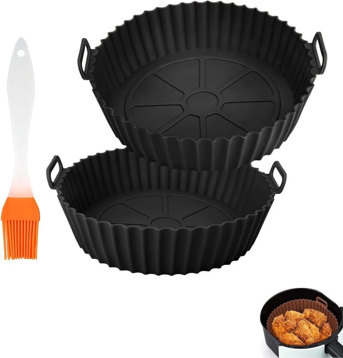 Set van 2 Herbruikbare Siliconen Accessoires voor Airfryer met Keukenborstel en Bakmand