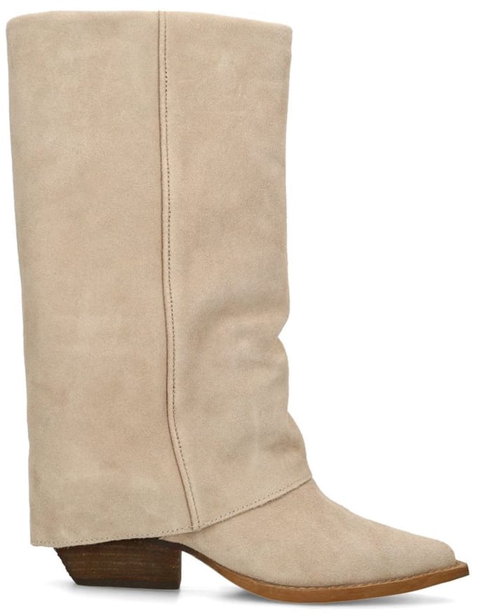 Manfield - Dames - Beige suède laarzen met flap - Maat 41