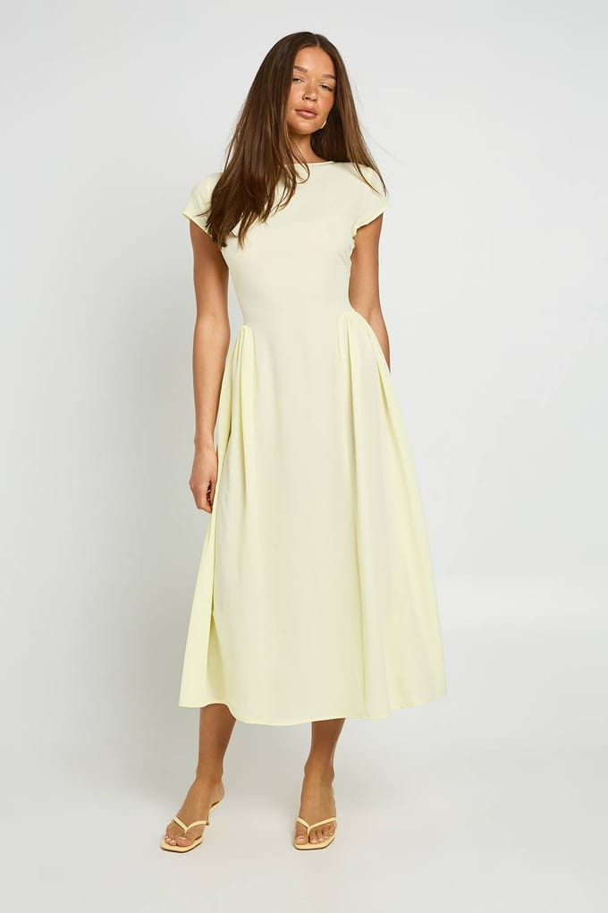 boohoo Dames Getextureerde Volume Rok Midaxi Jurk | Citroen | Maat: 36