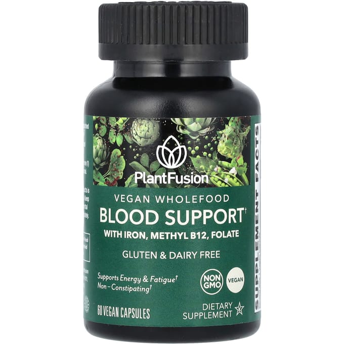 PlantFusion, Vegan Natuurlijk Voedsel, Bloedondersteuning, 60 Veggie Capsules