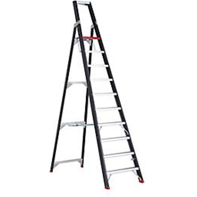 Trapladder Professional Topline, eenzijdig, aluminium, 10 treden, zwart
