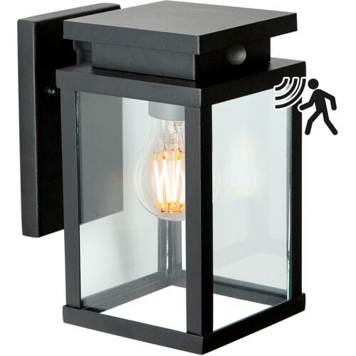 KS Verlichting - wandlamp - Jersey - zwart - bewegingssensor - E27 - modern - vierkant - aluminium