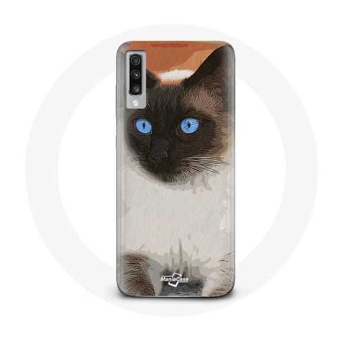 Case voor Samsung Galaxy A70 Siamese Kat Zwart en Wit Blauwe Ogen