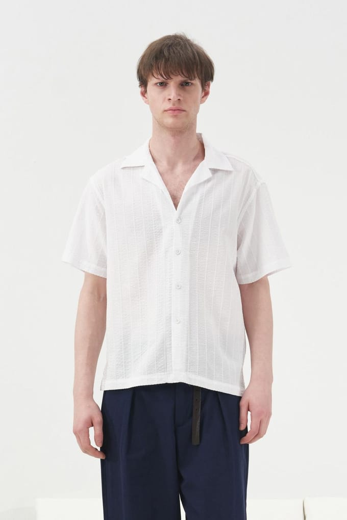 Korte Mouwen Textured Katoenen Shirt