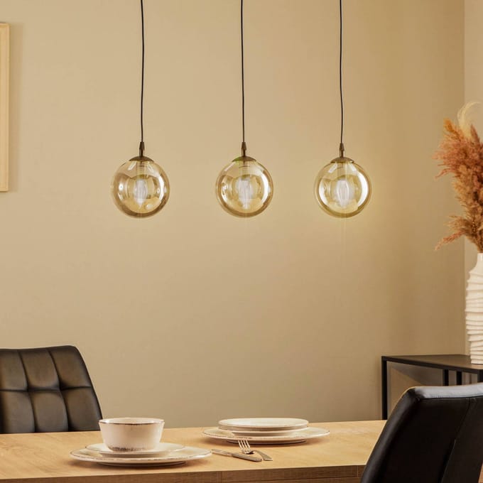 EMIBIG LIGHTING Hanglamp Glassy, 3-lamps, recht, zwart, grafiet, glas