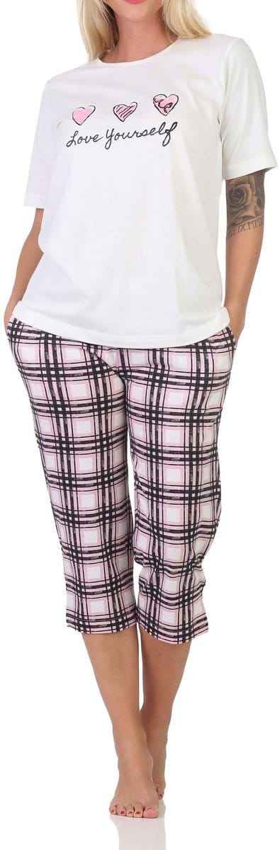 Normann damespyjama met geruite jersey capri pyjamabroek - ook in grote maten