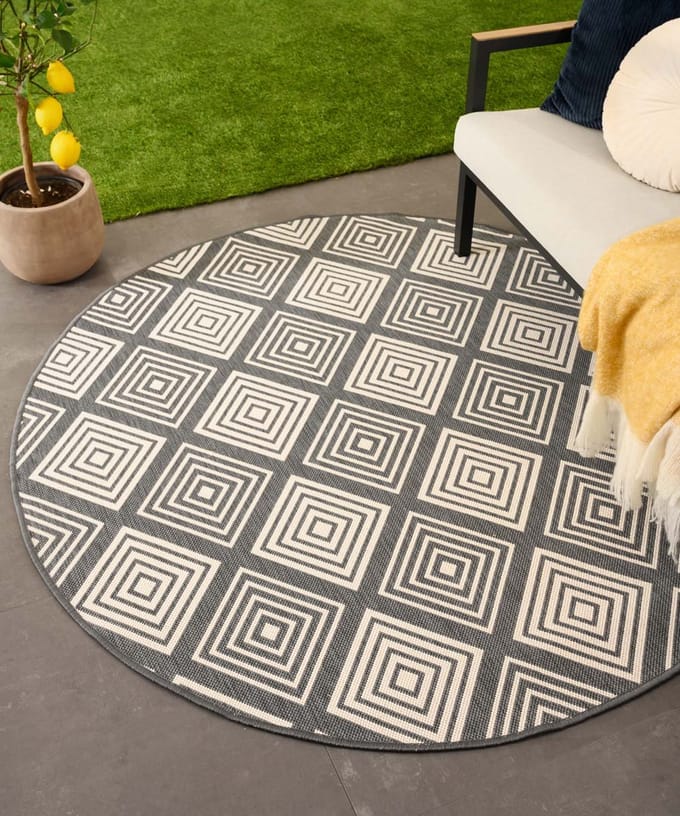 Rond Buitenkleed ruit - Flip Gem grijs 160