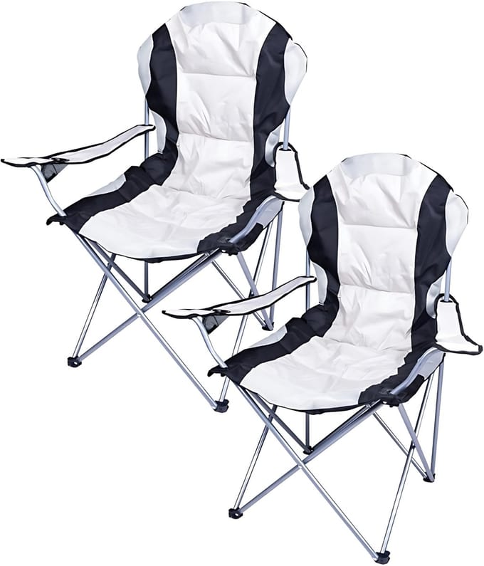 Gerimport camping klapstoel Madrid - 2x - Wit/Zwart - L90 x B56 x H105 cm