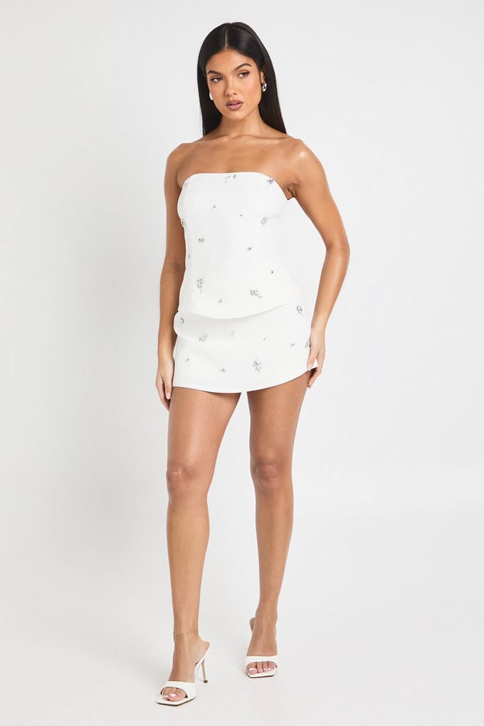 boohoo Dames Diamante Versierd Bandeau Top | Wit | Maat: 34