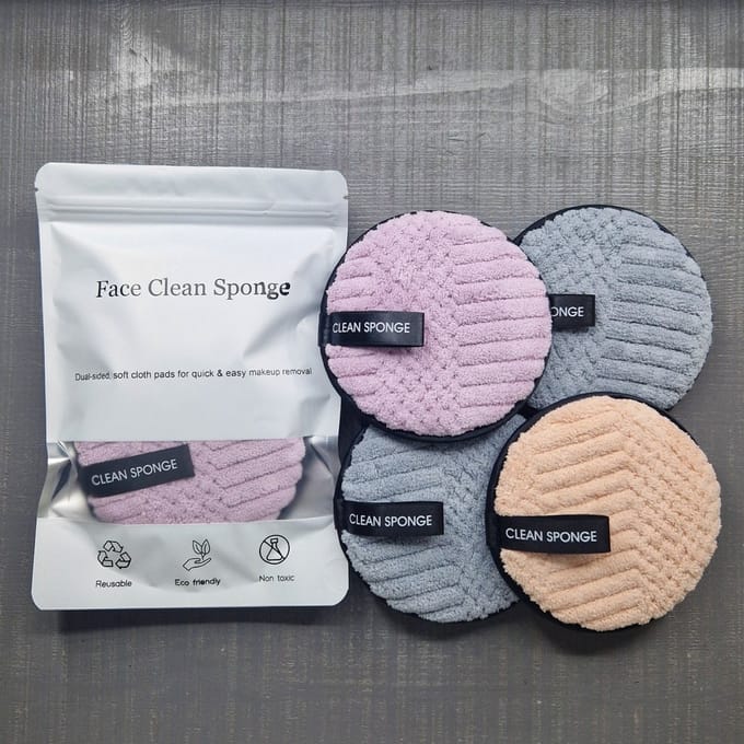 Herbruikbare make-up remover pads - Grey - Pink - Purple - cleansing sponge - 4 pieces - no skin damage