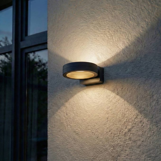 Lindby LED buiten wandlamp Selviro, antraciet, Ø 20 cm, IP65