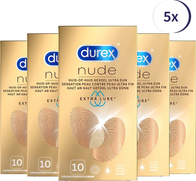 Durex Condooms Nude Extra Lube 10st - 5 Stuks - Voordeelverpakking