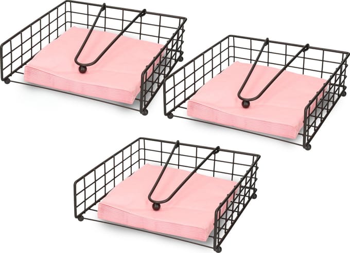 Artex Servettenhouder met stop - 3x - zwart - metaal - 21 cm