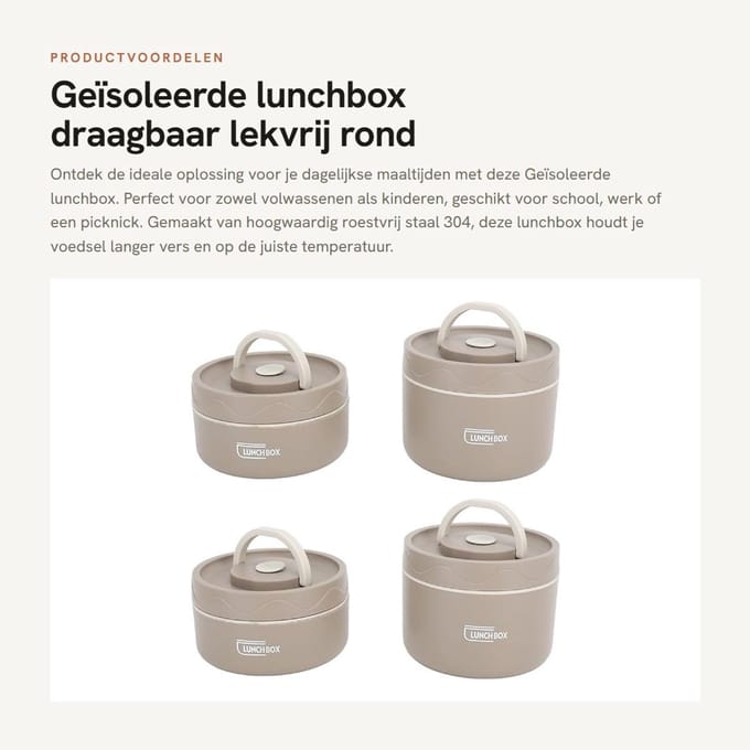 Dailygoods- Lunchbox Geïsoleerd - Draagbaar - Lekvrij - RVS 304 - Stapelbaar - Goede Afdichting - Voedselcontainer
