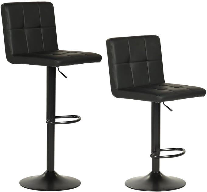 Dailygoods - Set van 2 Verstelbare Barkrukken - Zwart met PU Zachte Zitting