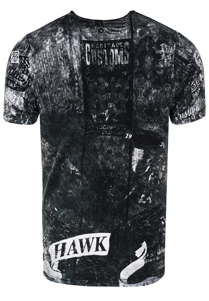 Gewassen biker T-shirt met voor- en achterkant bedrukt