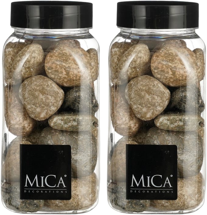 Mica Decorations decoratie stenen - 2x - groot - 650ml - beige mix - hobby steentjes - sier stenen
