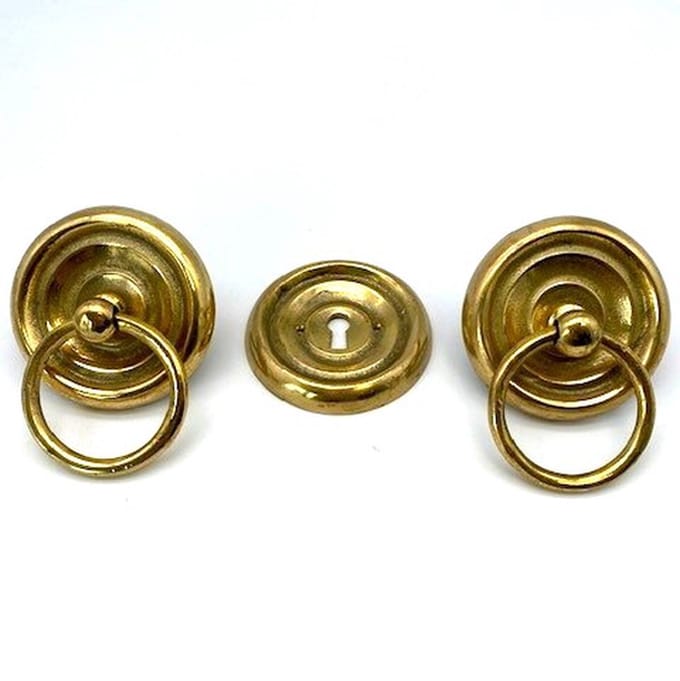 Kabinetbeslag Set Messing Rond Groot 2 ladetrekkers en 1 sleutelplaat 80mm