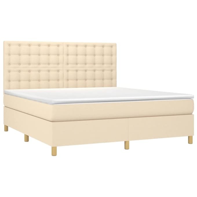 vidaXL - Boxspring - met - matras - en - LED - stof - crèmekleurig - 180x200 - cm