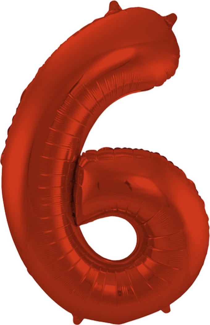 Folat - Folieballon Cijfer 6 Rood Metallic Mat - 86 cm