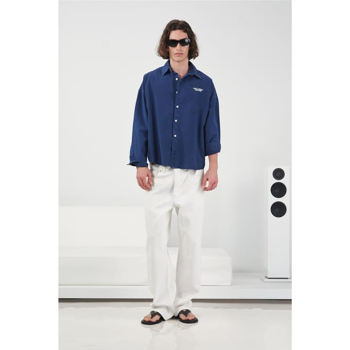 Heren Oversized Gecropte Katoenen Poplin Shirt