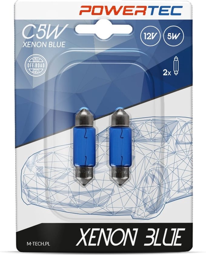 Powertec C5W 36mm 5W Xenon Blue – SV8,5-8 lamp in blisterverpakking