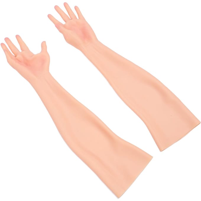 1 Paar Siliconen Realistische Handschoenen Volledige Arm Hoge Simulatie Vrouwelijke Hand Kunstmatig voor Prothese beige
