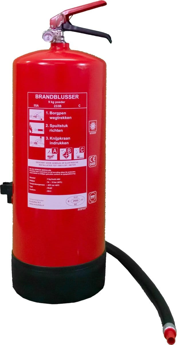 Ecofex brandblusser ABC 9 kg - poederblusser - manometer en wandbeugel