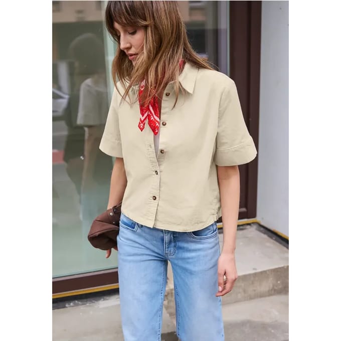 Blouse met korte mouwen in ribfluweel