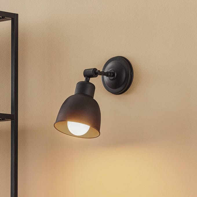 Euluna - wandlamp - 1licht - staal - H: 22 cm - E27 - zwart