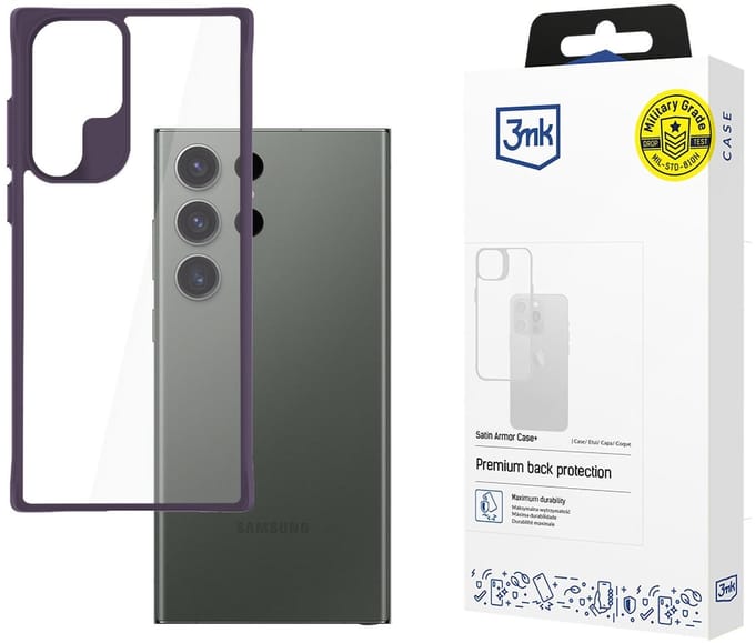 3mk Satin Armor Case+ Purple for Samsung Galaxy S24 Ultra - Transparent