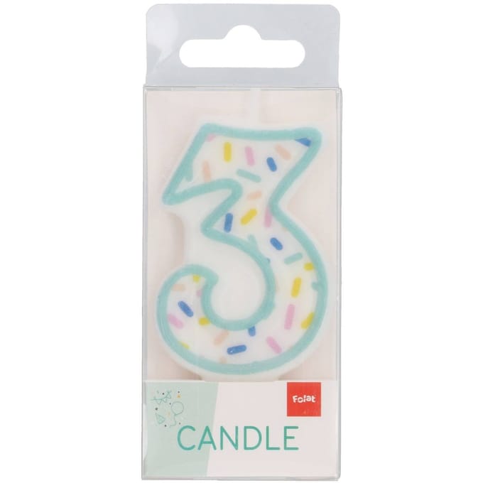 Folat - Kaars Sprinkles Cijfer 3 Assorti - 9 cm