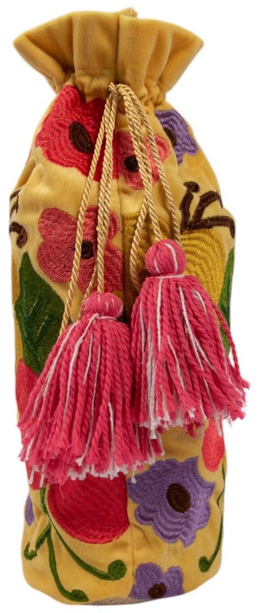 Wijn fles hoes Joy geel h37 x 12cm