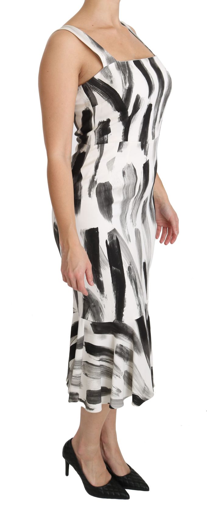 Dolce & Gabbana Vrouwen Wit Zwart Gedrukte Sheath Midi Viscose Jurk