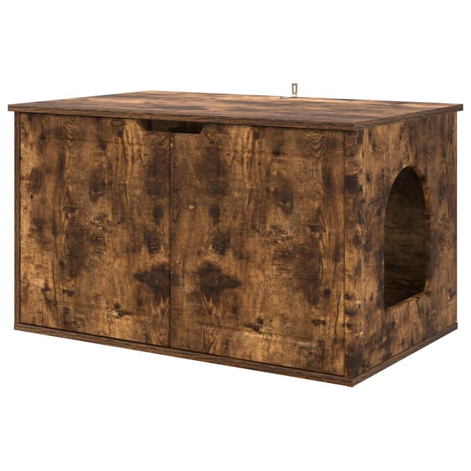 vidaXL - Kattenhuis - Rook - Eiken - 85 - x - 55 - x - 50,5 - cm - Bewerkt - hout
