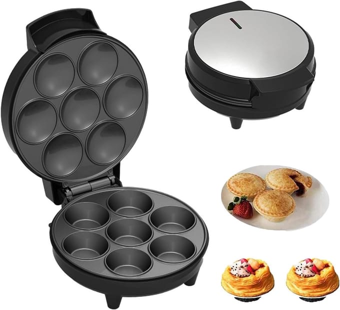 Mini Taartenmaker - Quiche Maker - Snacks Bakken - Dubbelzijdige Verwarming - 7 Holtes - Zwart