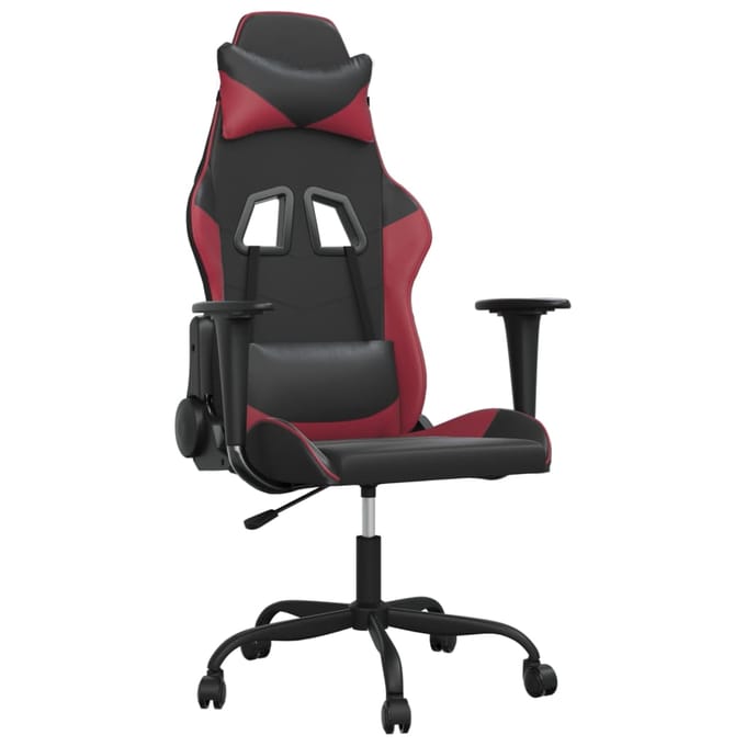 vidaXL - Massage - gamestoel - kunstleer - zwart - en - wijnrood
