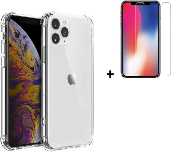 Hoesje Geschikt voor iPhone 11 Pro Max - Screenprotector iPhone 11 Pro Max - iPhone 11 Pro Max Hoes Transparant Shock Proof Case + Screenprotector