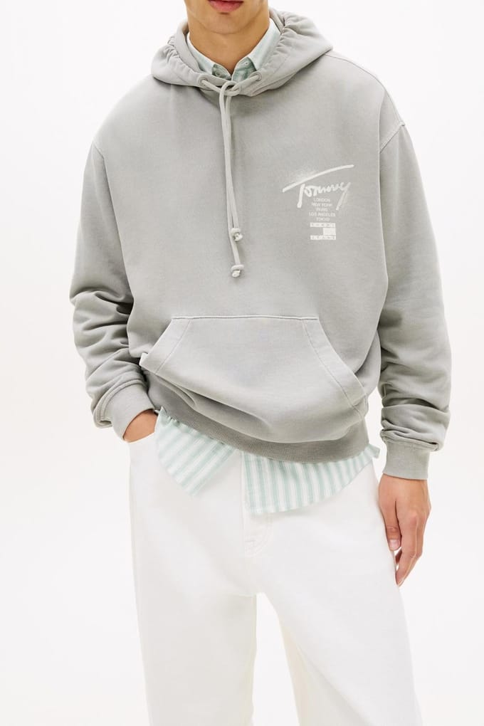 Tommy Hilfiger Relaxed Neon Washed Hoodie Gravel Grey Größe: M | Kaputzenpullis Outlet | Herren | Grau