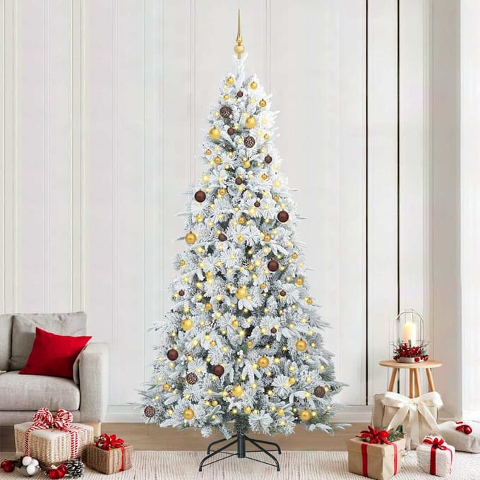 vidaXL - Kunstmatige - Hinged - Kerstboom - met - 300 - LED - Wit - 240 - cm - PE - en - PVC