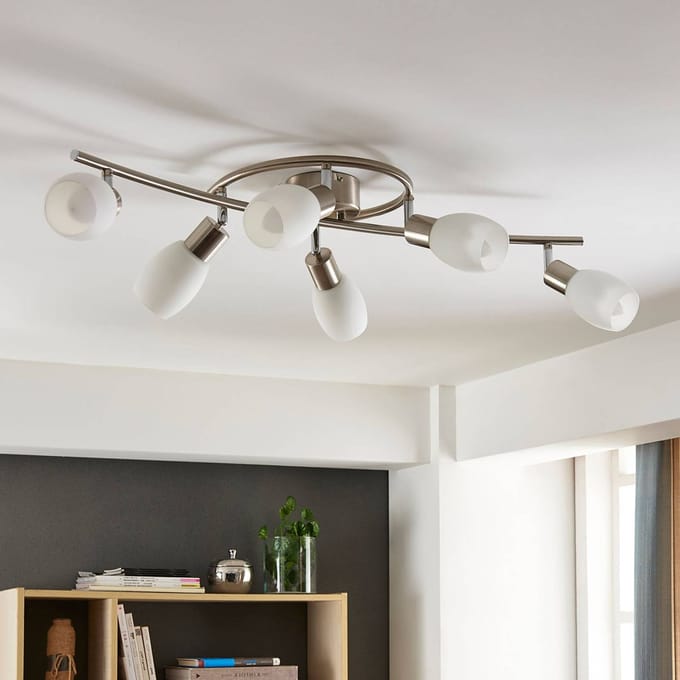 Lindby spot Arda, 75 cm, 6-lamps, nikkel, glas, E14