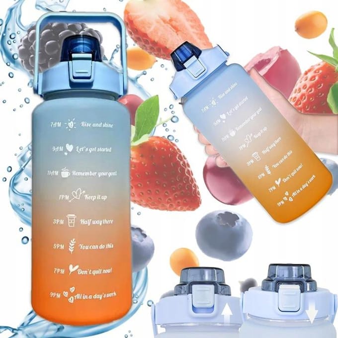 Motiverende Drinkfles 2L met Rietje, Handvat en Maatstreep
